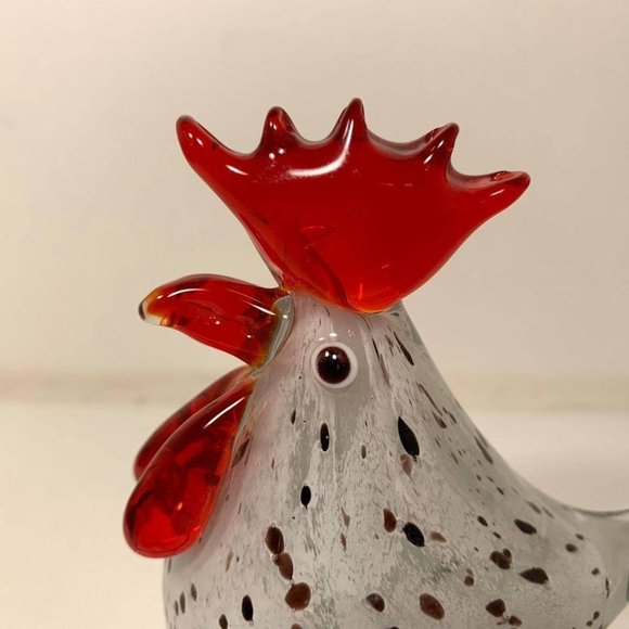 White Art Glass Chicken With Brown Spots - Picture 6 of 6